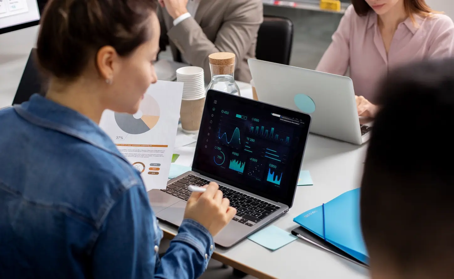 Woman working with graphics on the laptop